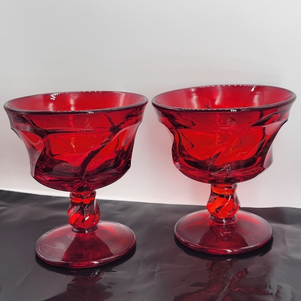 Two Fostoria Jamestown Sherbet Dish Amberina Glass Desert VTG Swirl Rubi Red